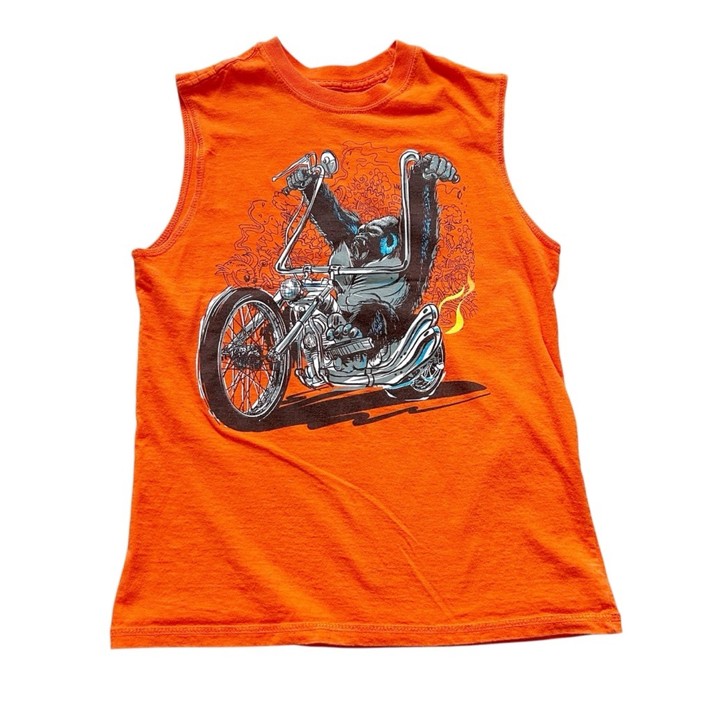 Orange Boys Faded Glory Tank Top XL Orange Gorilla Motorcycle Graphic Summer